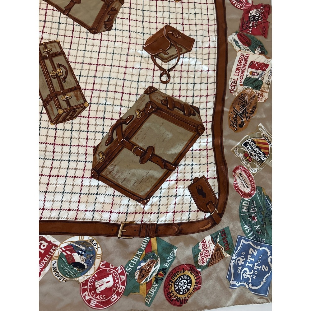 Ralph Lauren Vintage Traveler Luggage Silk Scarf Hotel Labels Trunks Bags - Picture 4 of 6